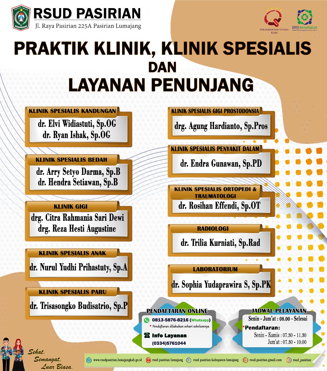 Jadwal Praktik Klinik, Klinik Spesialis dan Layanan Penunjang di RSUD Pasirian Kabupaten Lumajang